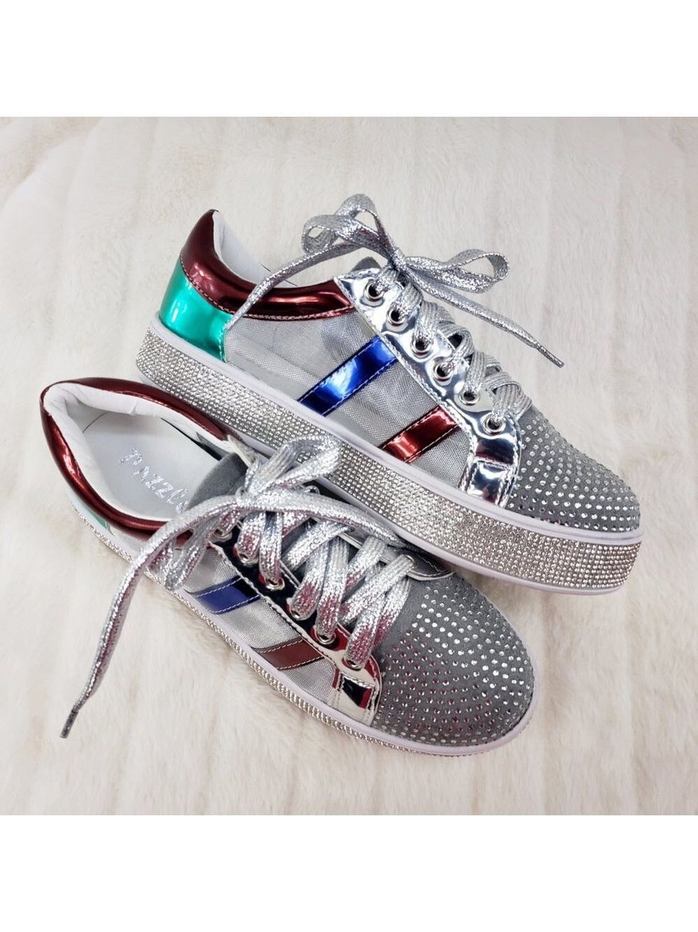 Silver Rhinestone breathable Mesh Sneakers Tennis Shoes